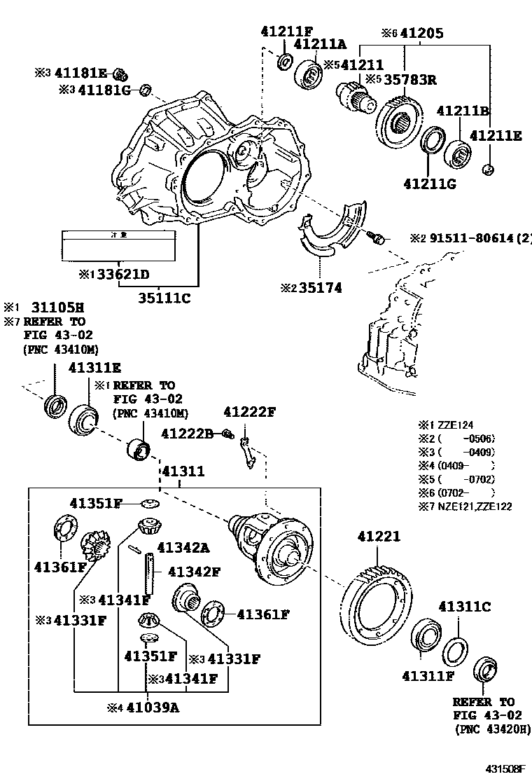 Toyota COROLLA 前桥壳和差速器 EPC diagram — 431508F