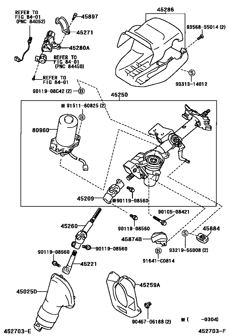 Toyota COROLLA Steering Column & Shaft EPC diagram — 452703F
