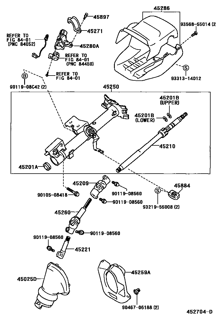 Toyota COROLLA Steering Column & Shaft EPC diagram — 452704D