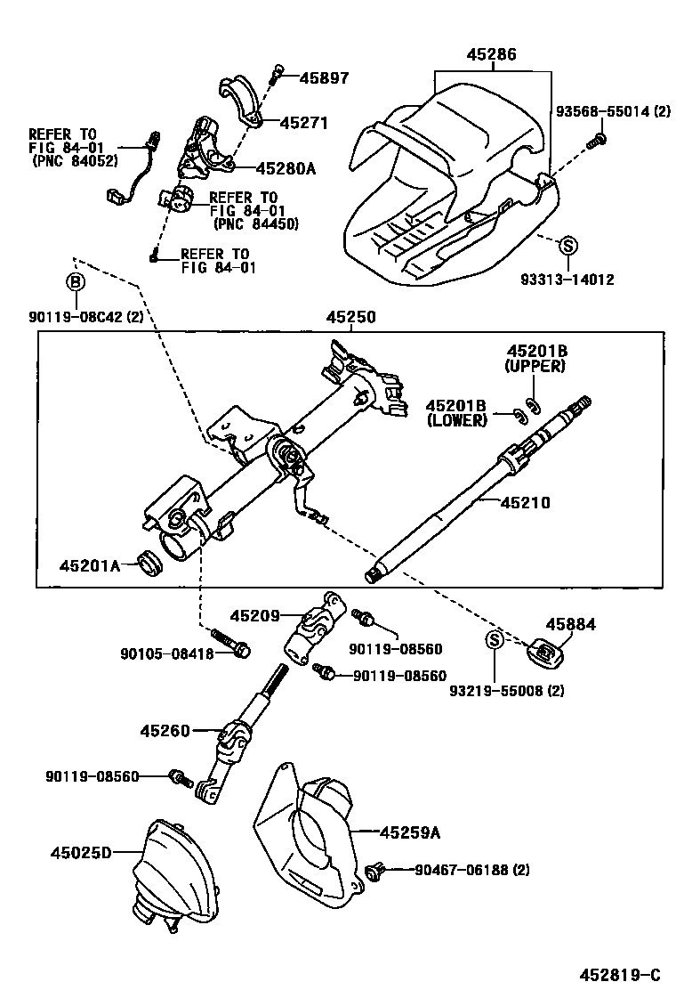 Toyota COROLLA Steering Column & Shaft EPC diagram — 452819C