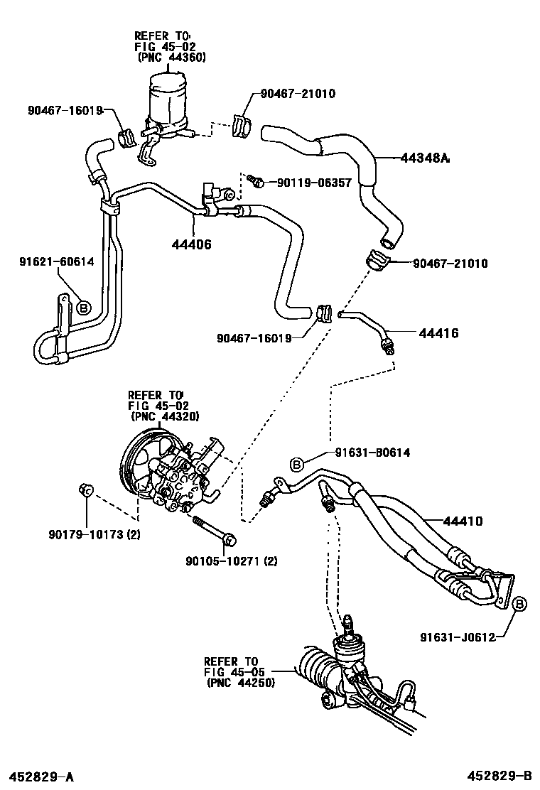 Toyota COROLLA 动力转向配管 EPC diagram — 452829B