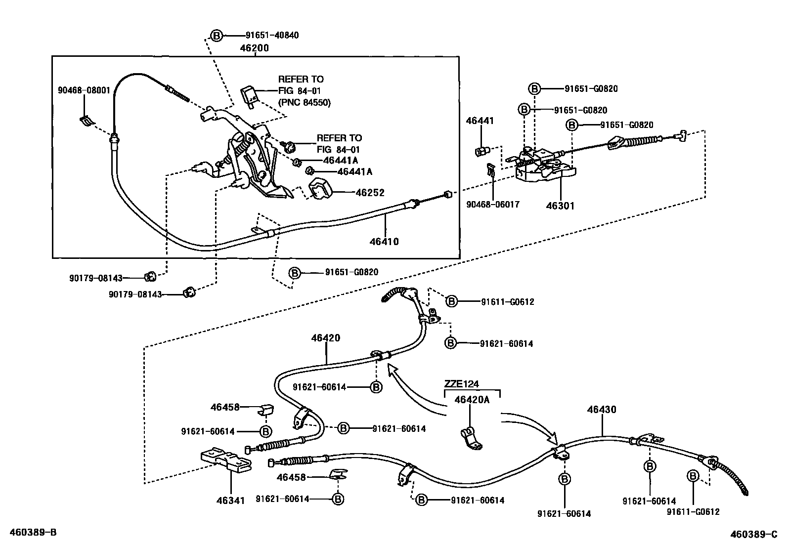 Toyota COROLLA Parking Brake & Cable EPC diagram — 460389C