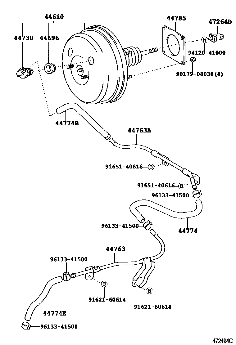Toyota COROLLA 制动助力器和真空管 EPC diagram — 472494C
