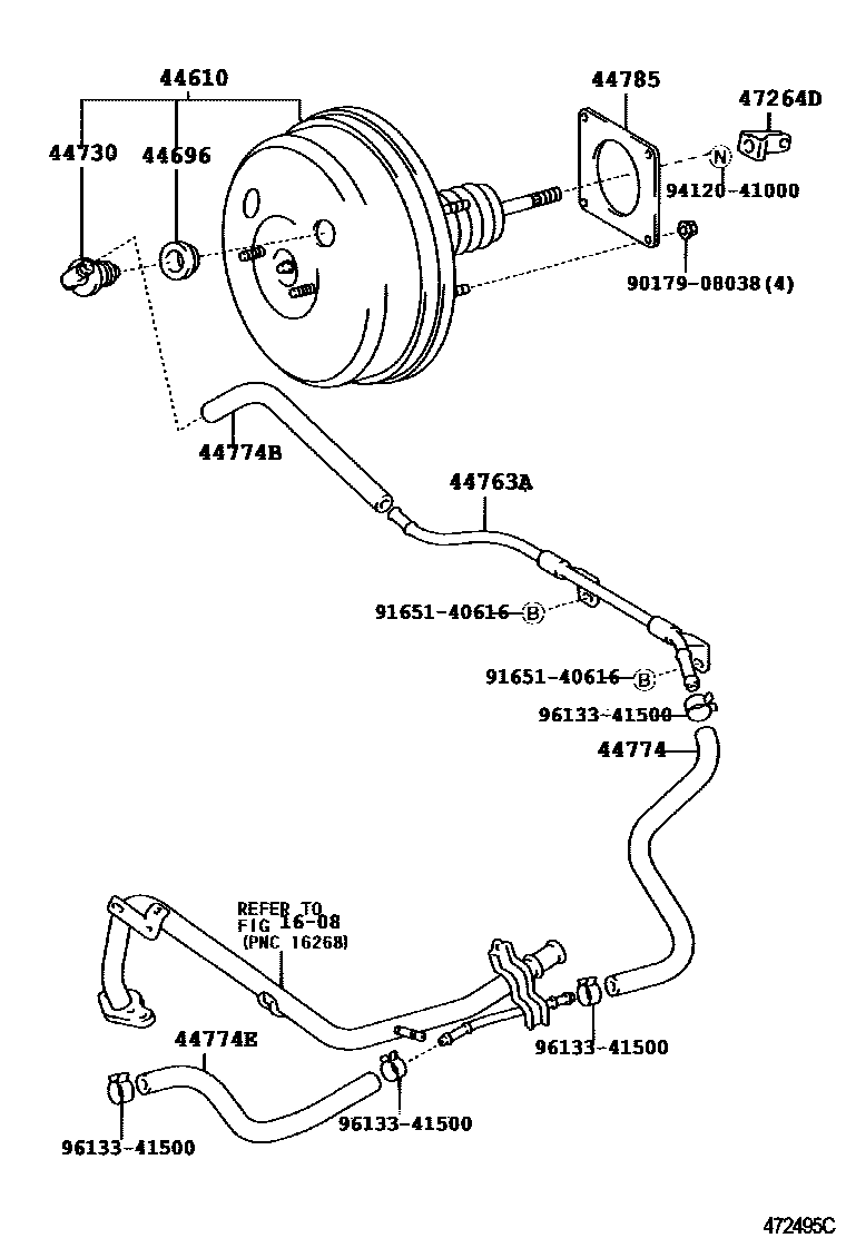 Toyota COROLLA 制动助力器和真空管 EPC diagram — 472495C
