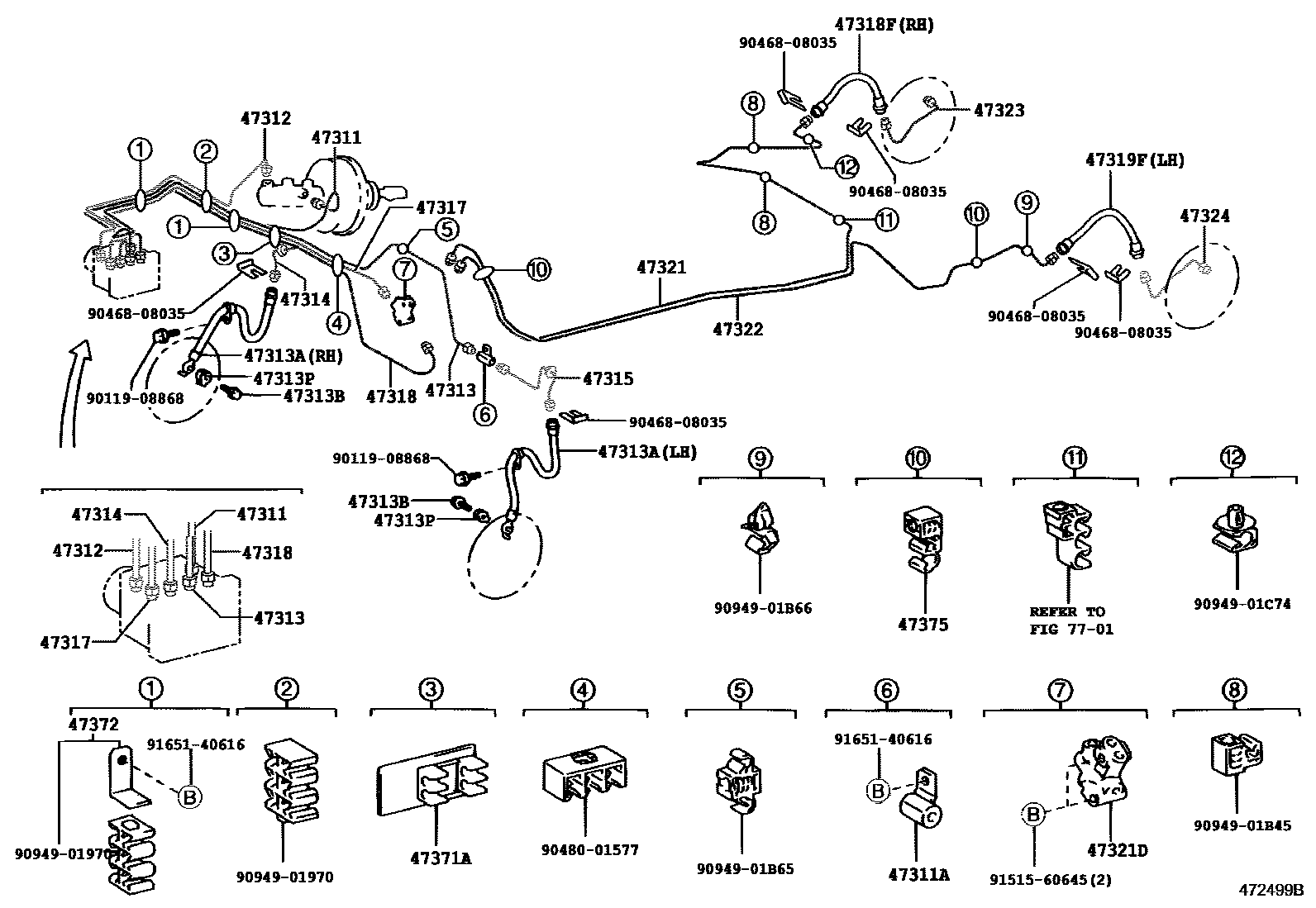 Toyota COROLLA 制动配管和卡箍 EPC diagram — 472499B