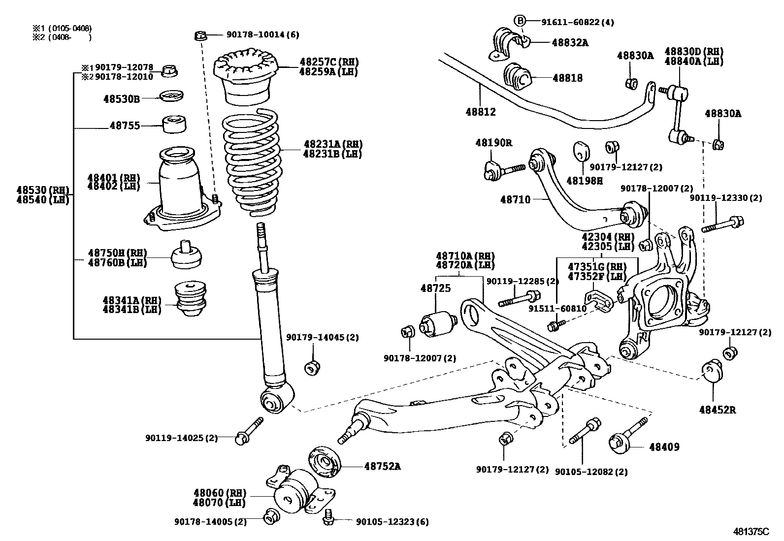 Toyota COROLLA Rear Spring & Shock Absorber EPC diagram — 481375C