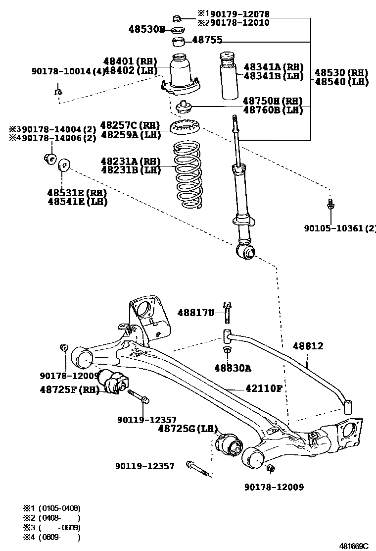Toyota COROLLA Rear Spring & Shock Absorber EPC diagram — 481669C