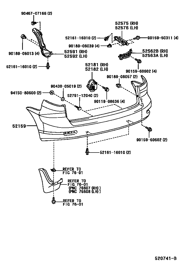 Toyota COROLLA 后保险杠及附件 EPC diagram — 520741B