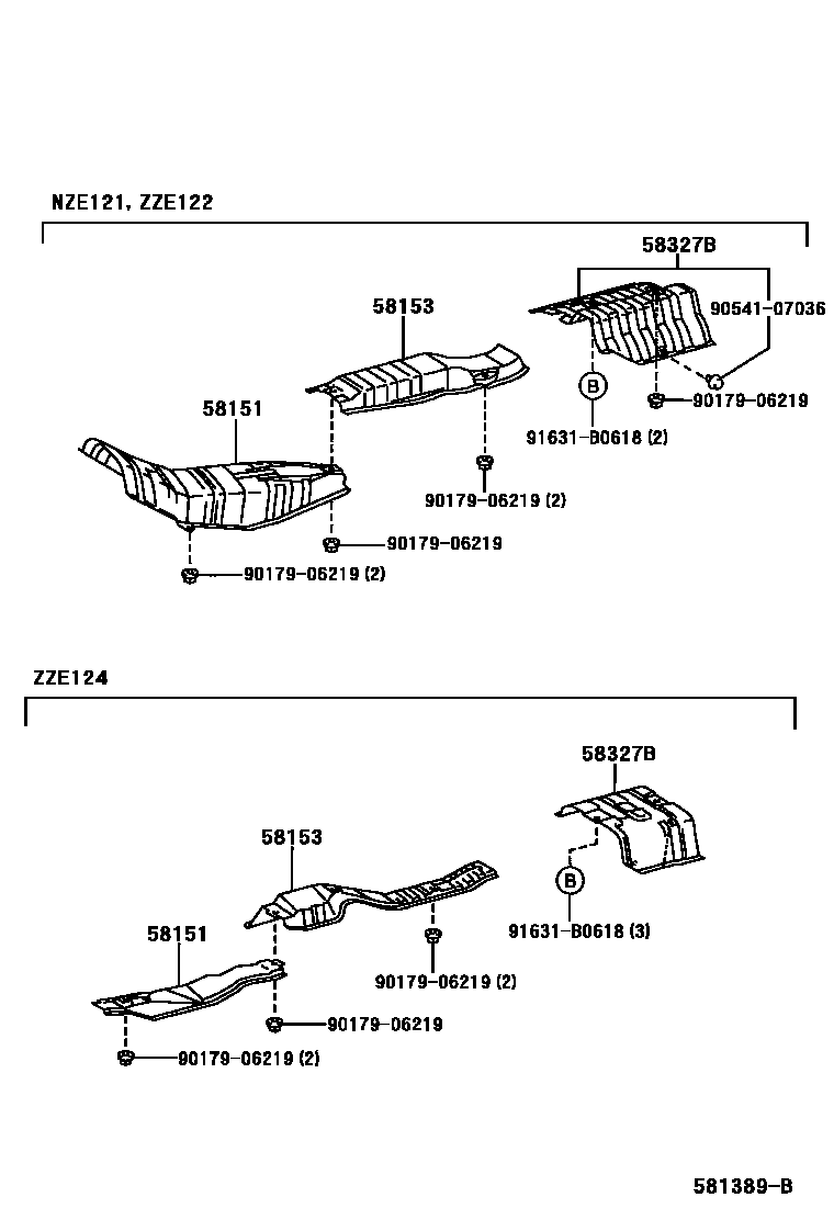 Toyota COROLLA 地板隔热垫 EPC diagram — 581389B