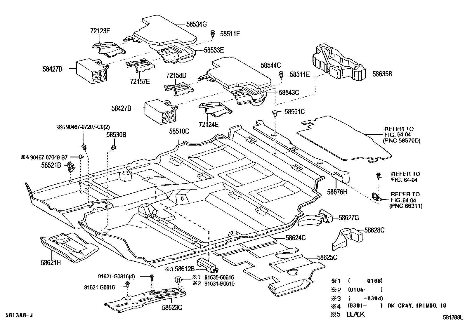 Toyota COROLLA 地板垫和地毯 EPC diagram — 581388L
