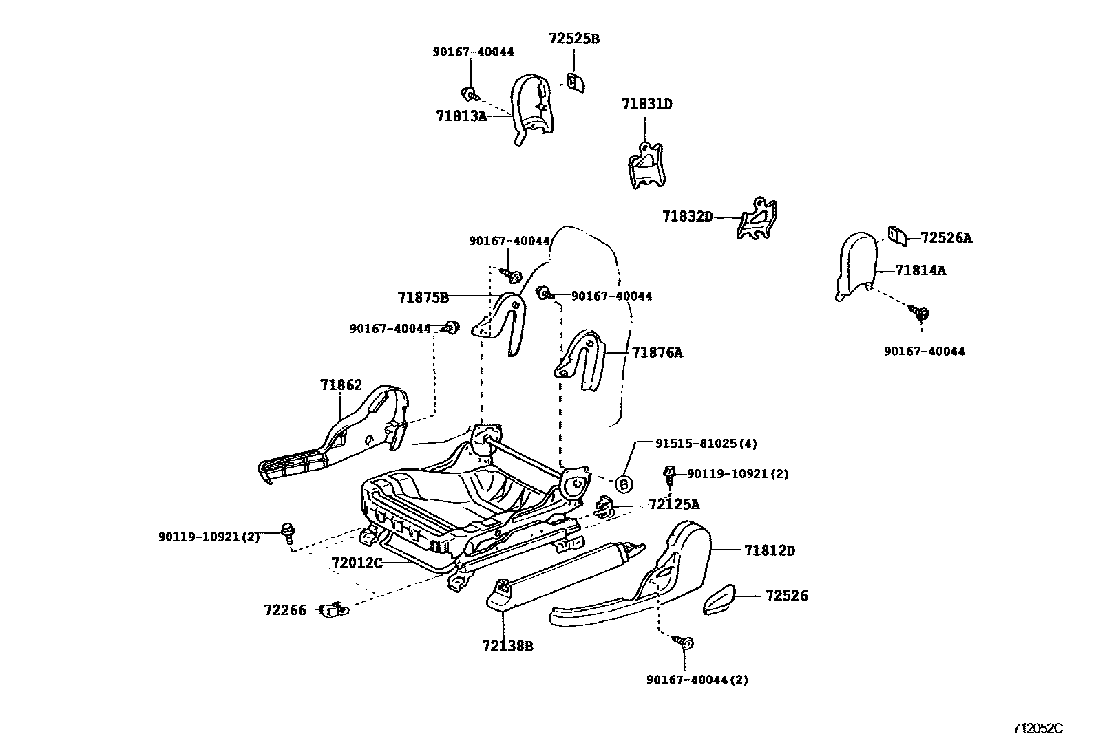 Toyota COROLLA 前排座椅和座椅滑轨 EPC diagram — 712052C