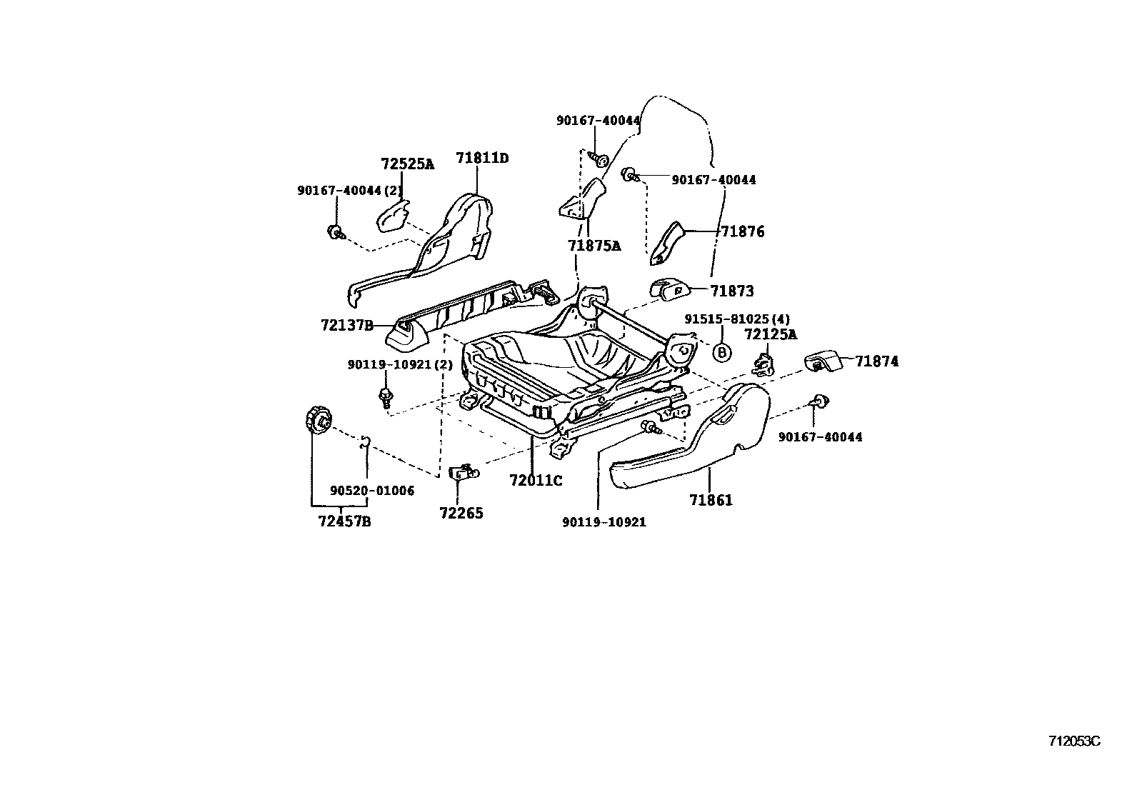 Toyota COROLLA 前排座椅和座椅滑轨 EPC diagram — 712053C