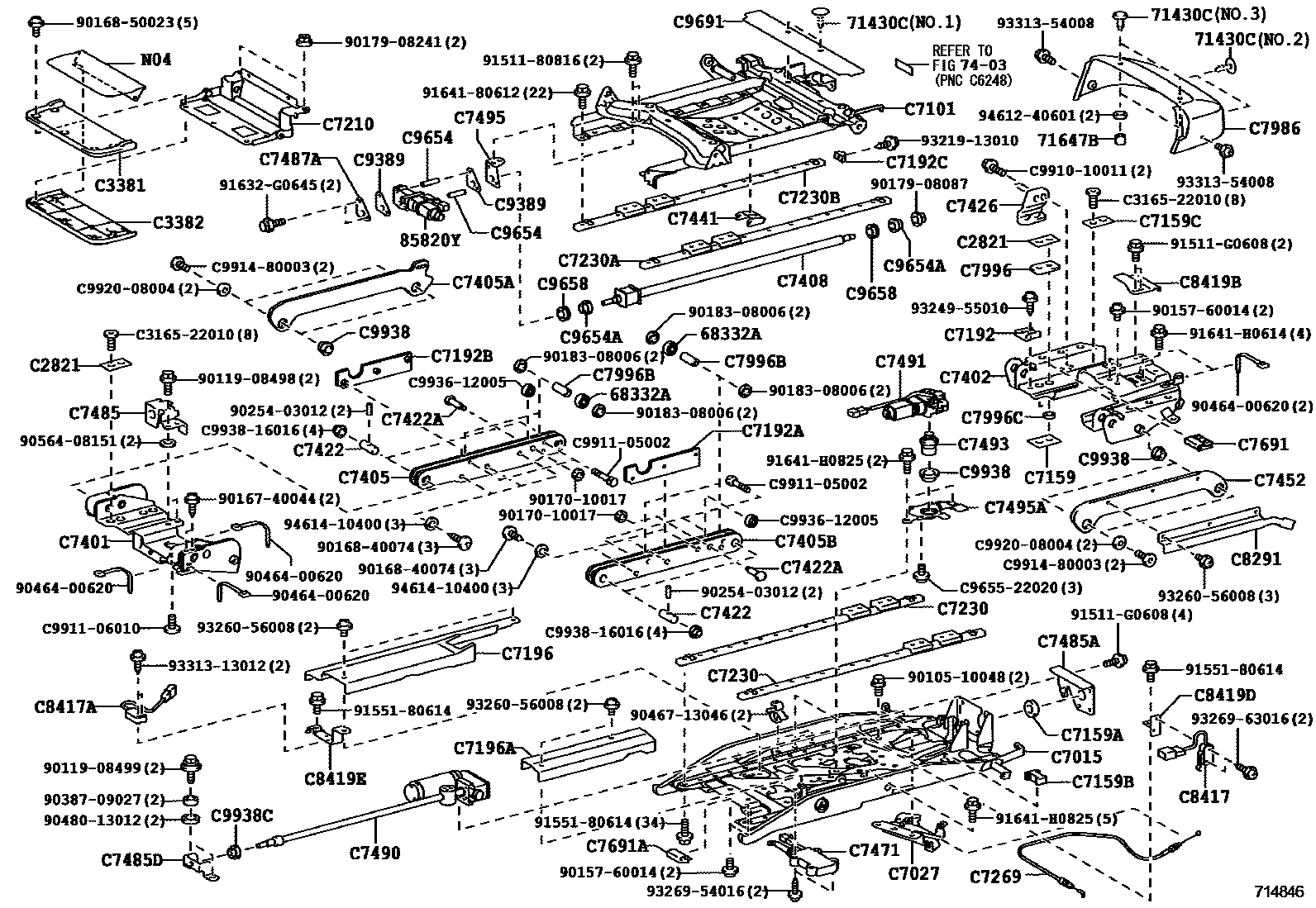 Toyota COROLLA 前排座椅和座椅滑轨 EPC diagram — 714846C