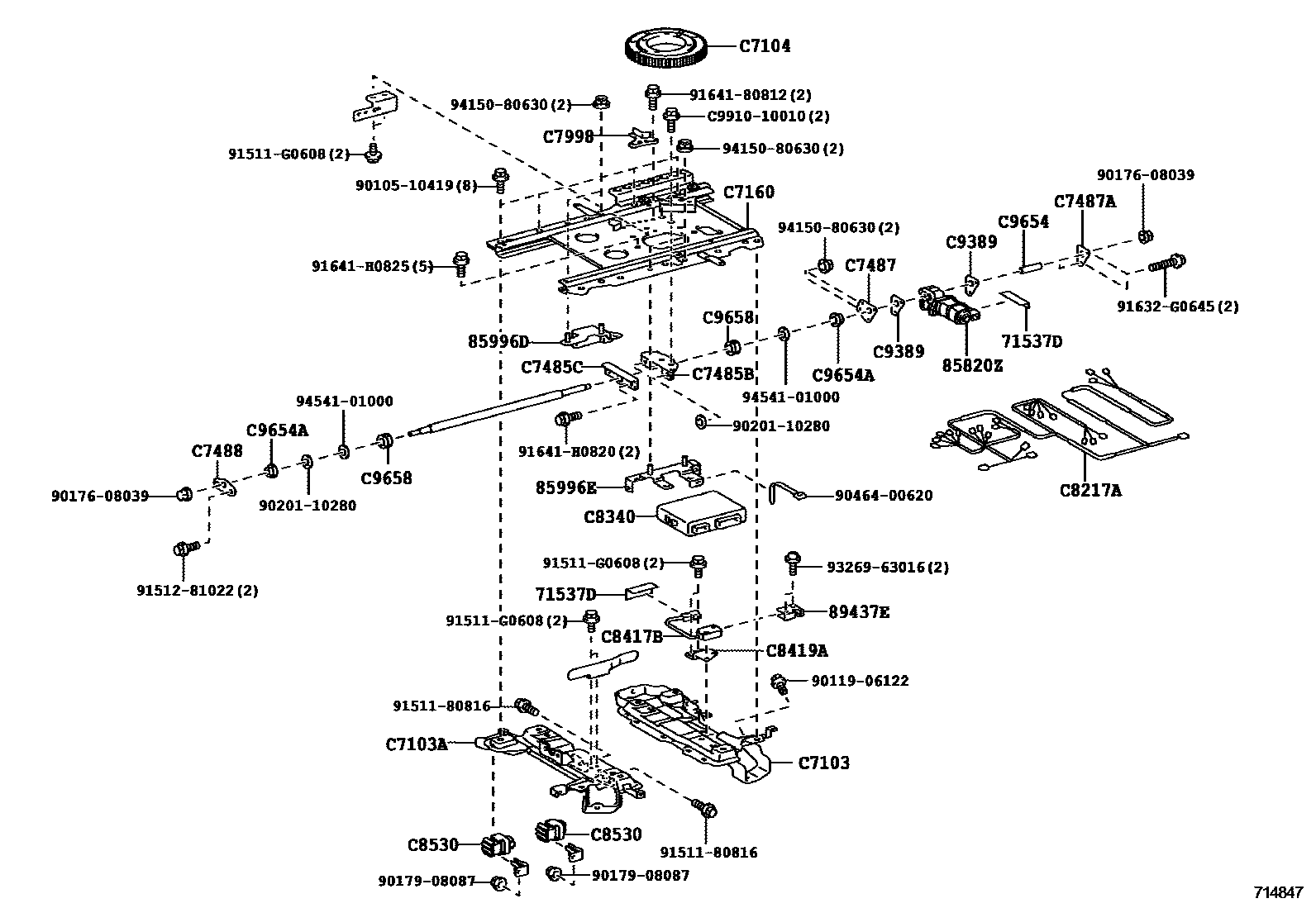 Toyota COROLLA 前排座椅和座椅滑轨 EPC diagram — 714847B