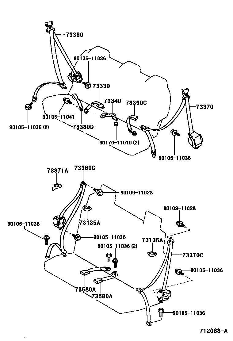 Toyota COROLLA 安全带和儿童保护座椅 EPC diagram — 712088A