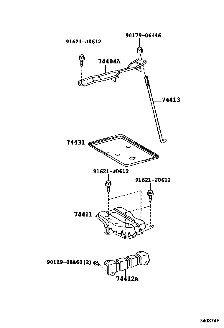 Toyota COROLLA battery holder EPC diagram — 740874F