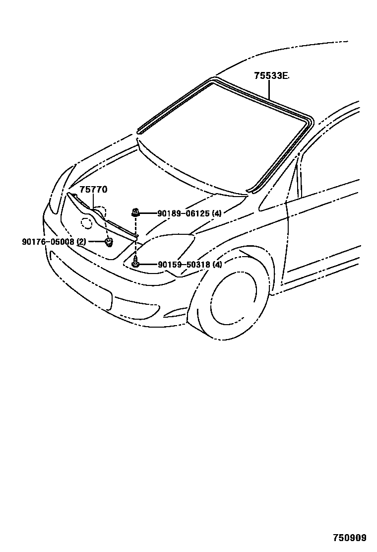 Toyota COROLLA 前防护条 EPC diagram — 750909