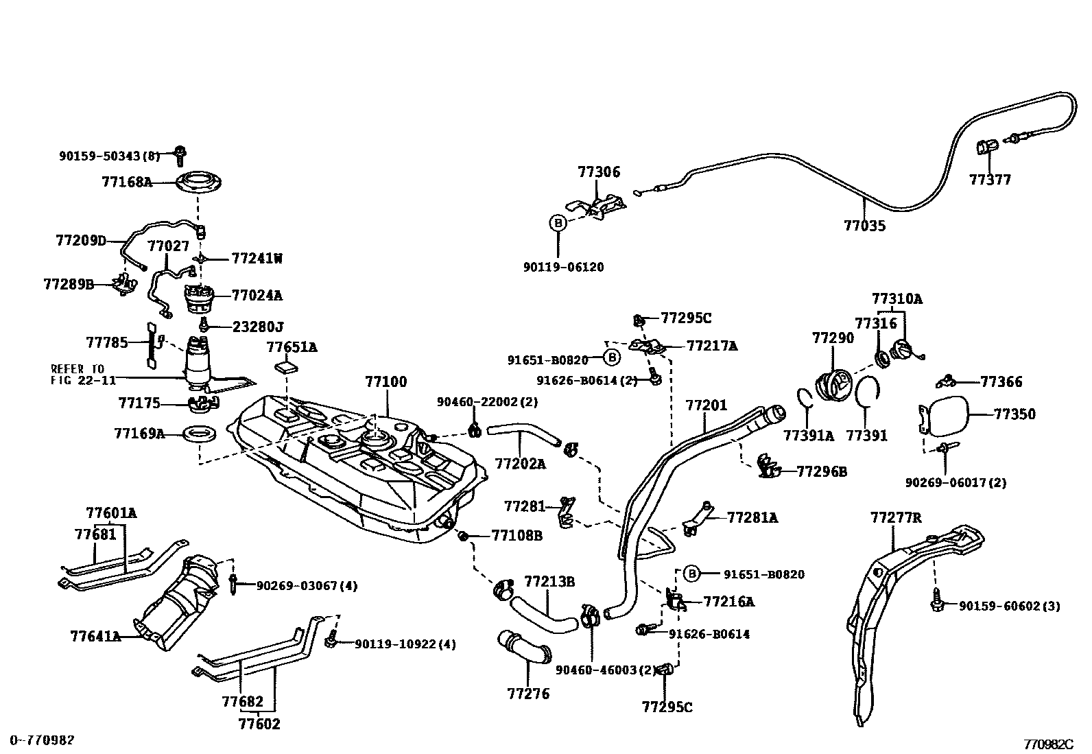 Toyota COROLLA 燃油箱和燃油管 EPC diagram — 770982C