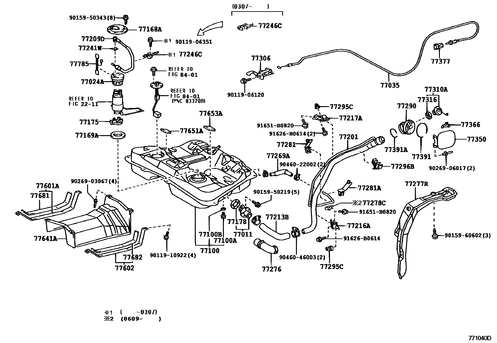 Toyota COROLLA 燃油箱和燃油管 EPC diagram — 771040D