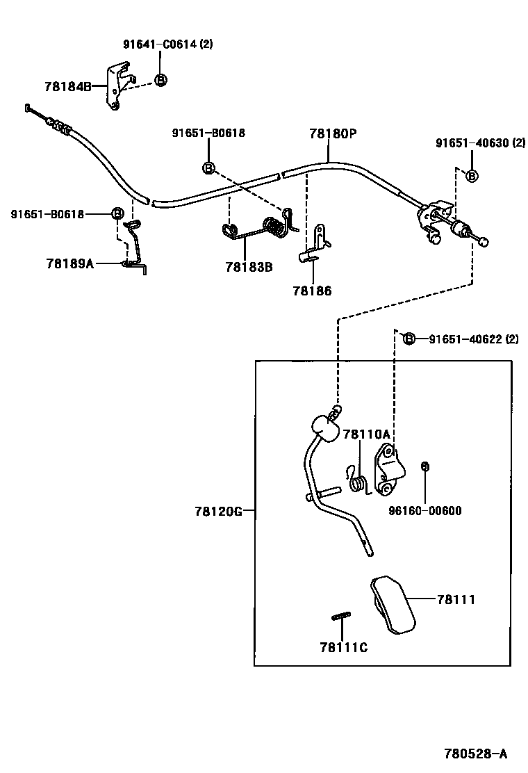 Toyota COROLLA accelerator pedal connecting rod EPC diagram — 780528A
