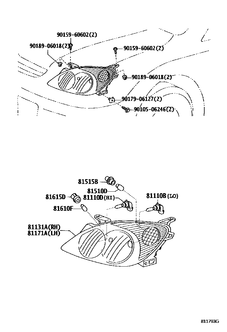 Toyota COROLLA Headlamp EPC diagram — 811793G