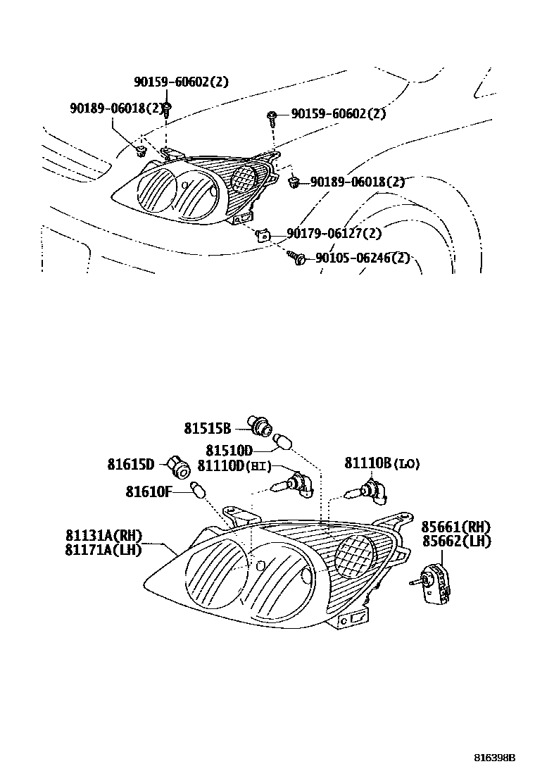 Toyota COROLLA Headlamp EPC diagram — 816398B
