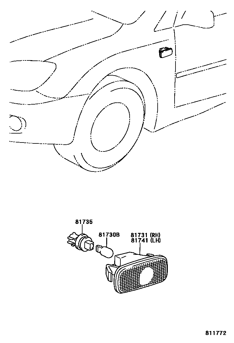Toyota COROLLA Side Turn Signal & Outer Mirror Lamp EPC diagram — 811772