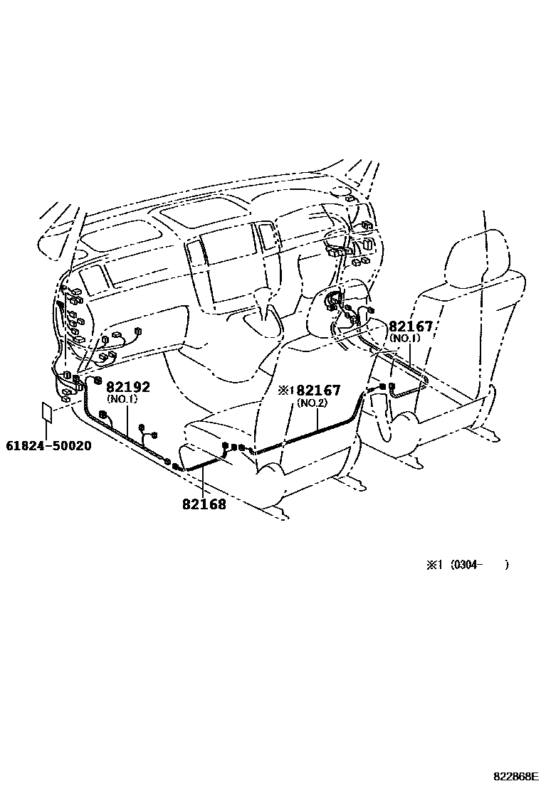 Toyota COROLLA 线束和卡夹 EPC diagram — 822868E