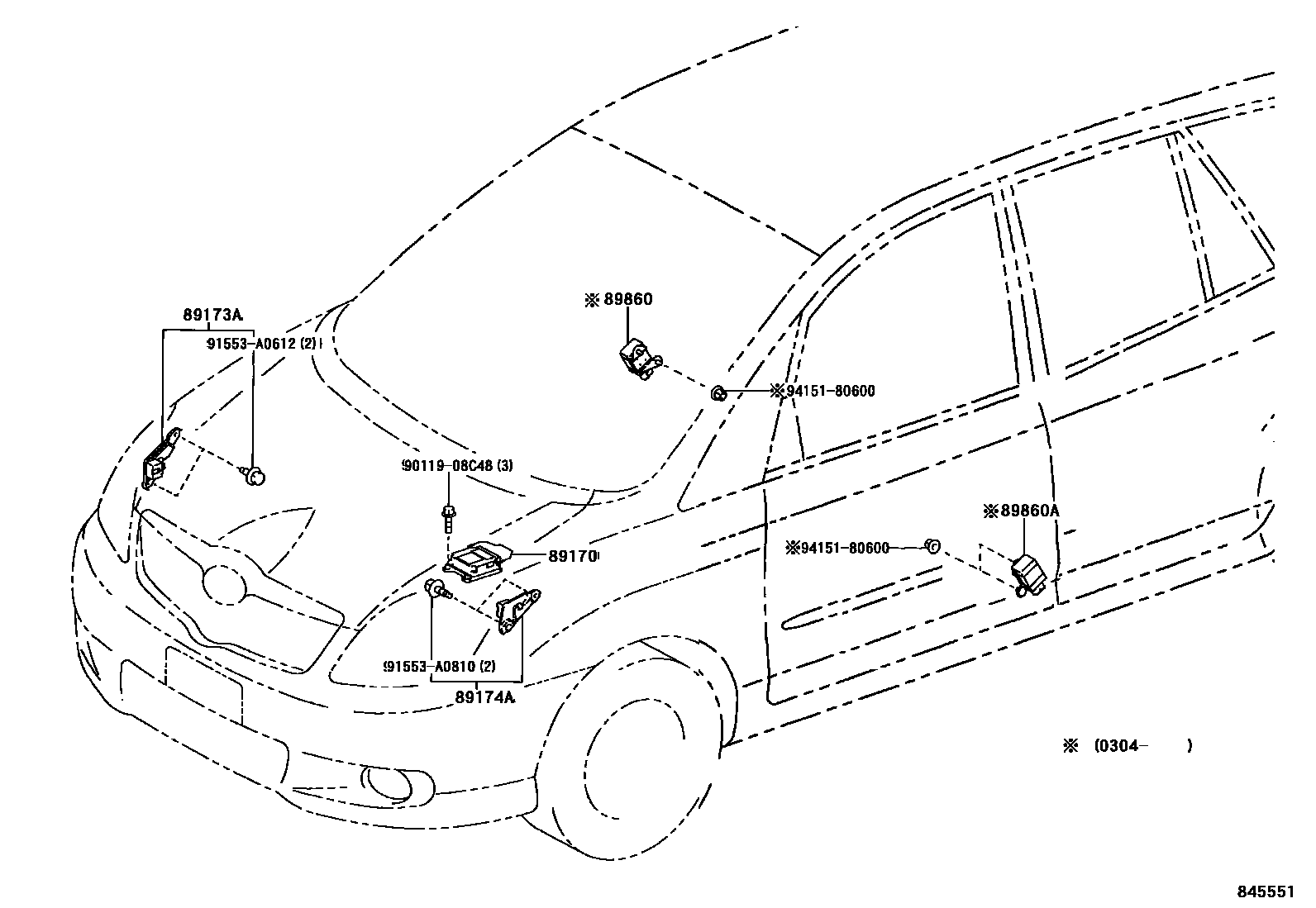 Toyota COROLLA 空气囊 EPC diagram — 845551