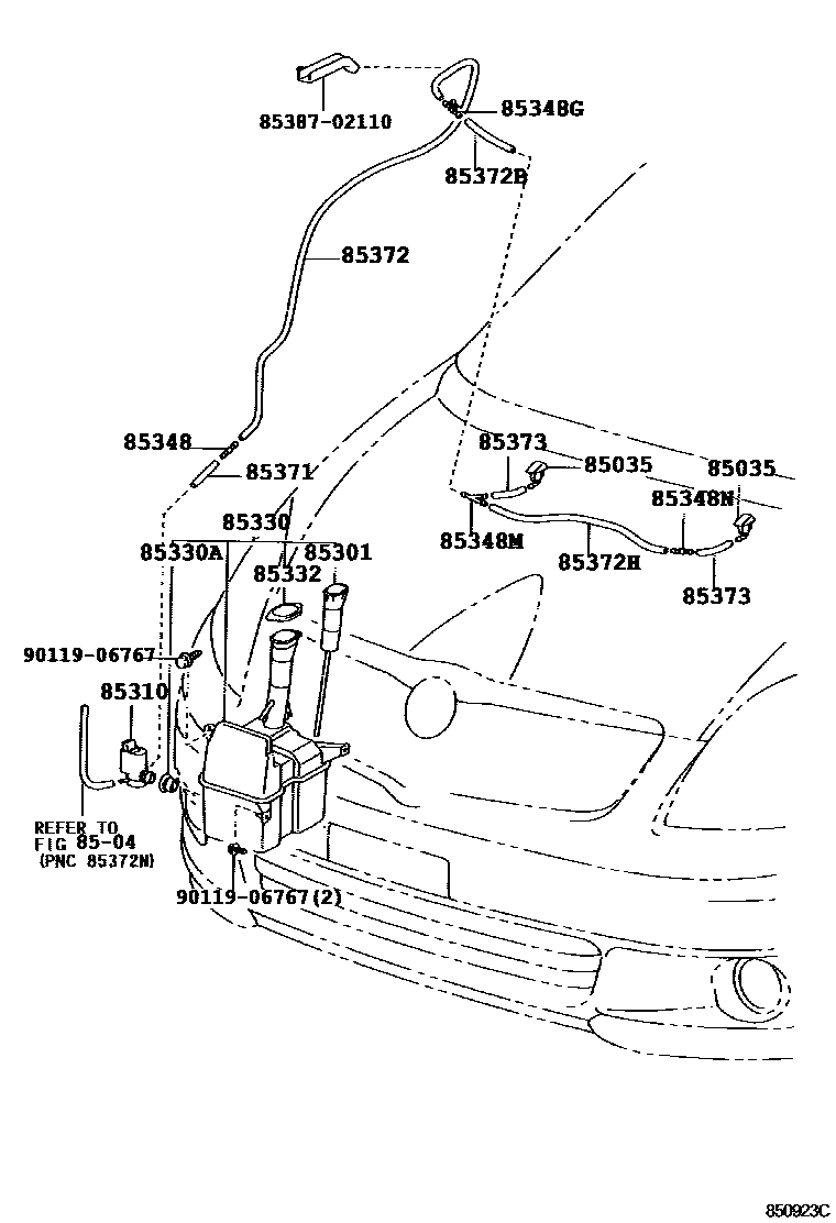 Toyota COROLLA 挡风玻璃清洗器 EPC diagram — 850923C