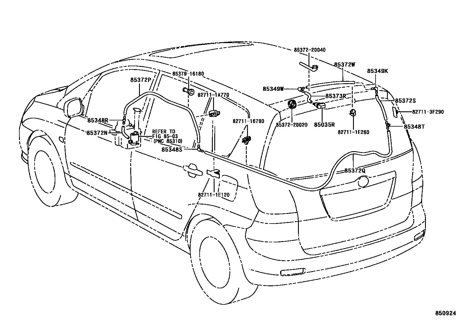 Toyota COROLLA 后清洗器 EPC diagram — 850924