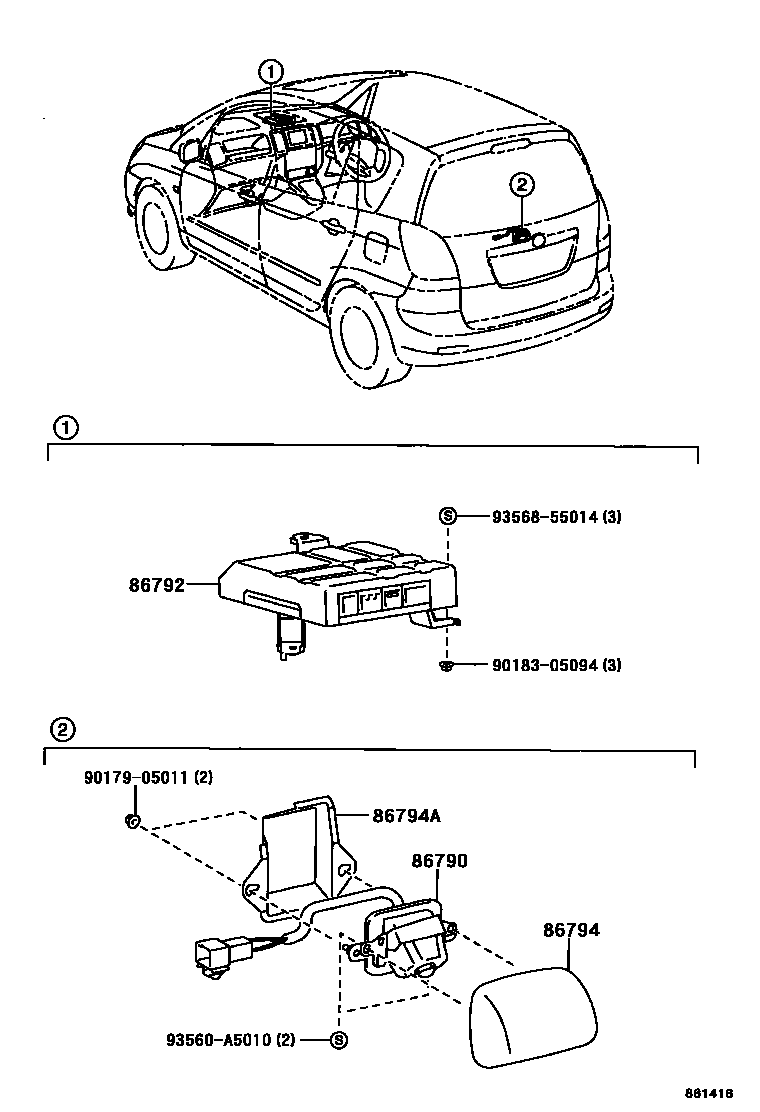 Toyota COROLLA 倒车影像和摄像头 EPC diagram — 861416