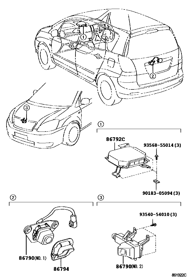Toyota COROLLA 倒车影像和摄像头 EPC diagram — 861922C
