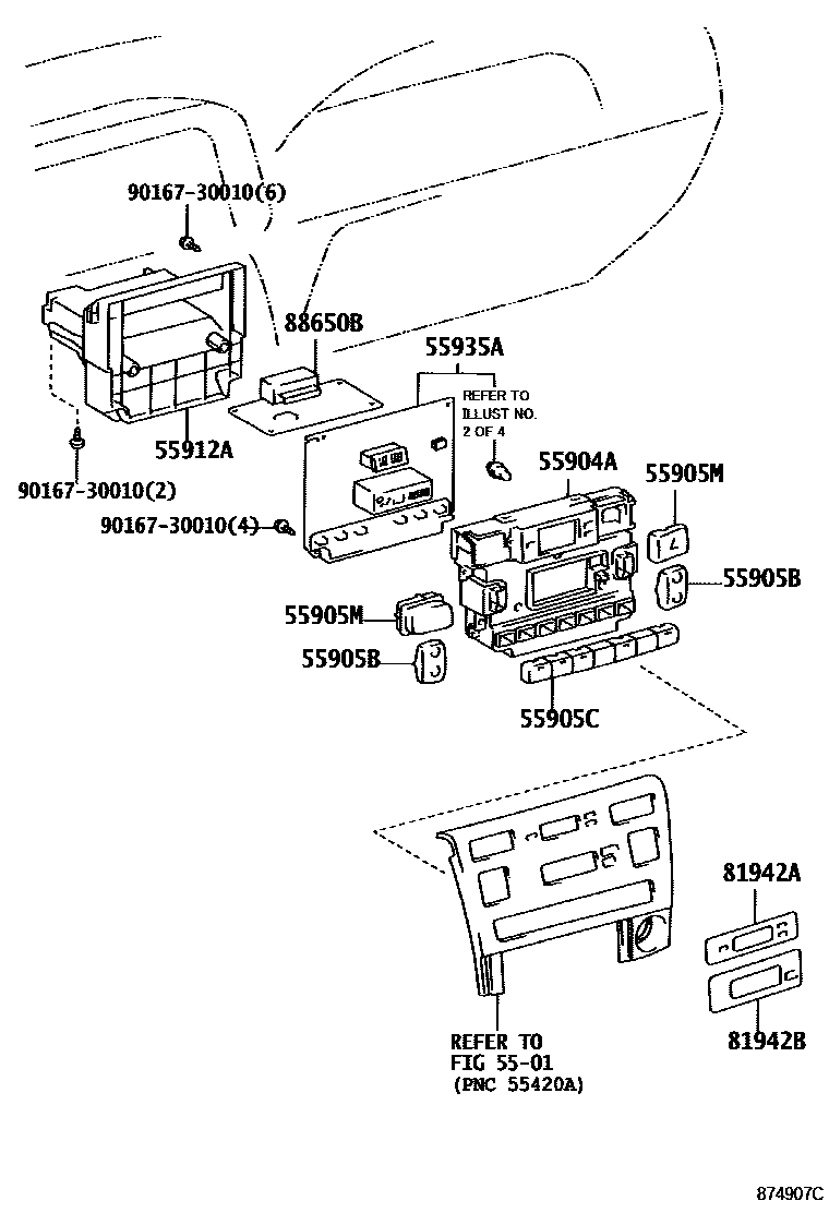 Toyota COROLLA 暖风和空调系统 - 控制器和风管 EPC diagram — 874907C