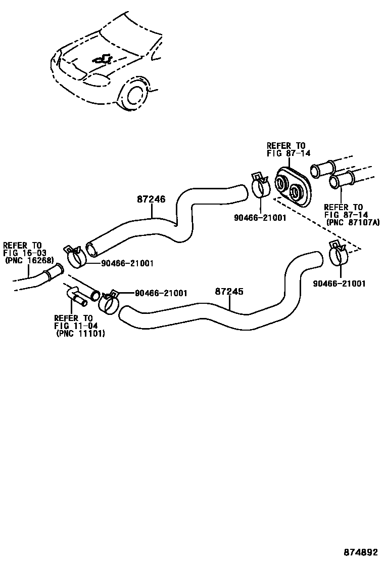 Toyota COROLLA 暖风和空调系统 - 水管 EPC diagram — 874892