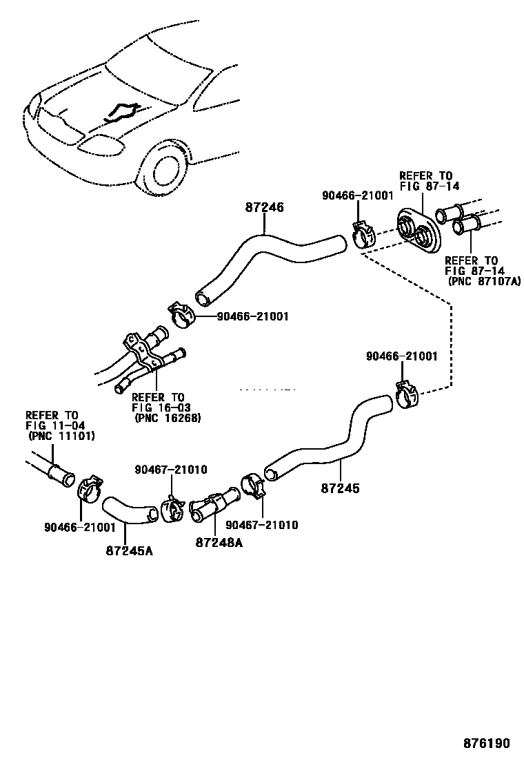 Toyota COROLLA 暖风和空调系统 - 水管 EPC diagram — 876190