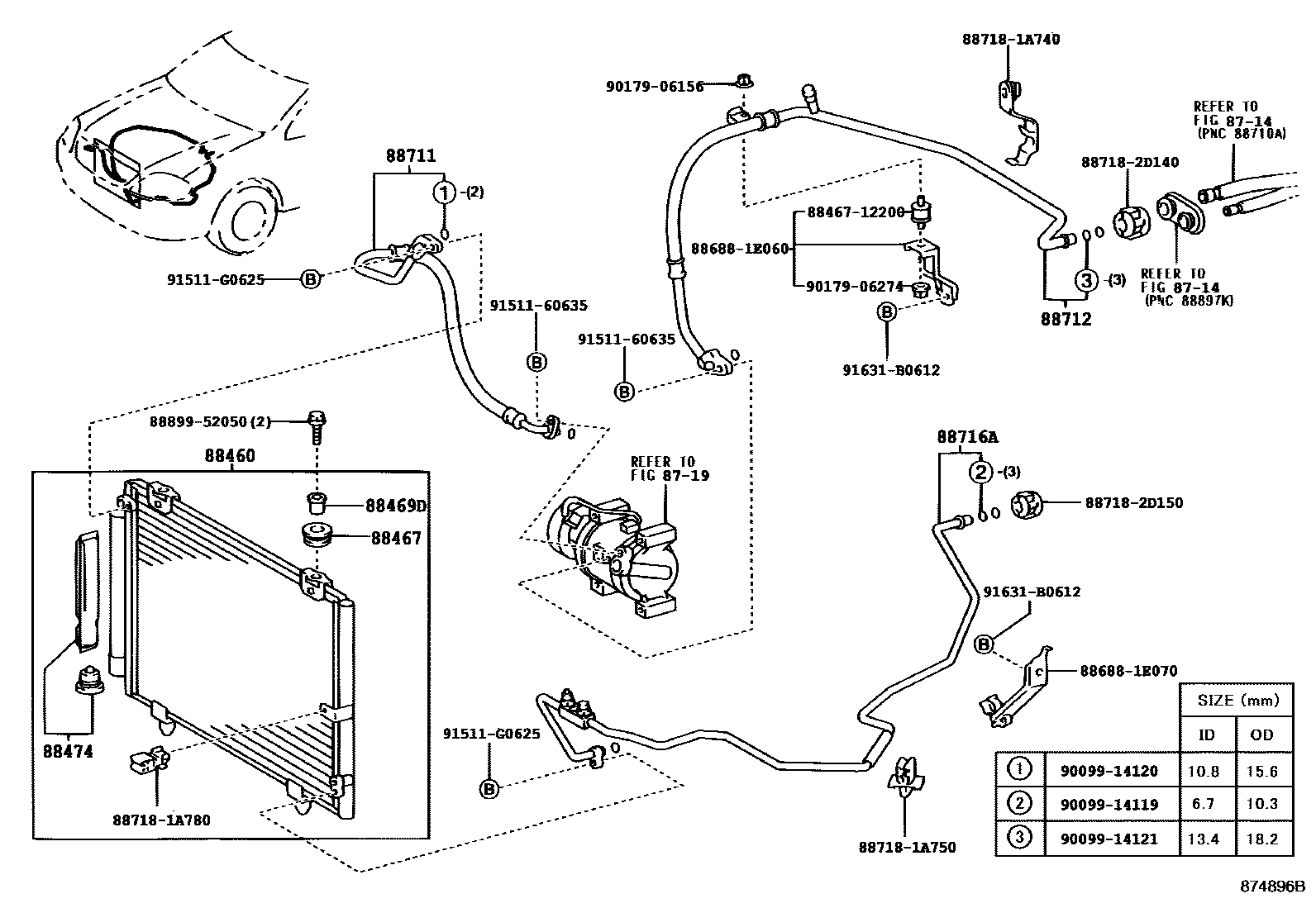 Toyota COROLLA Heating & Air Conditioning - Cooler Piping EPC diagram — 874896B