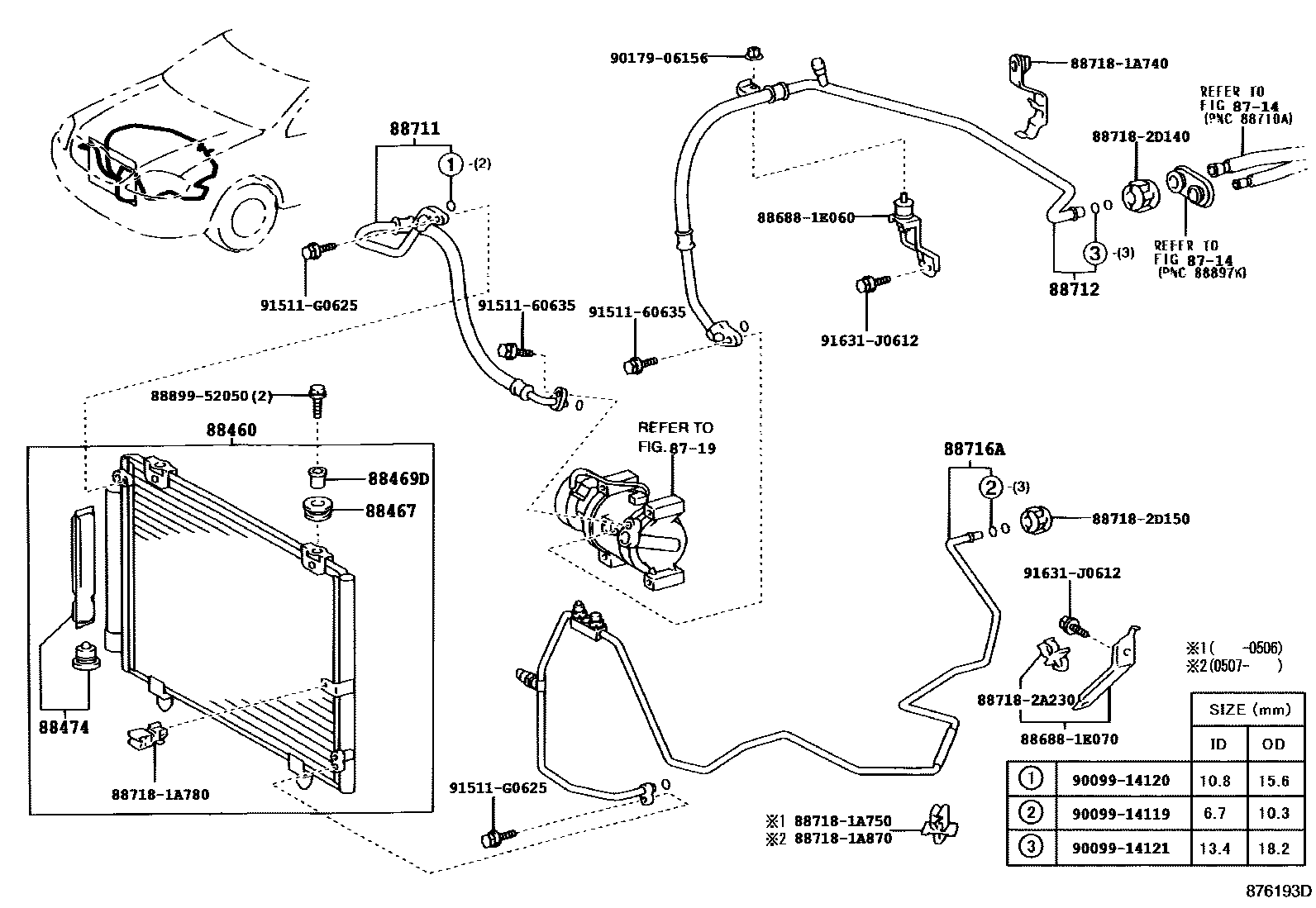 Toyota COROLLA Heating & Air Conditioning - Cooler Piping EPC diagram — 876193D
