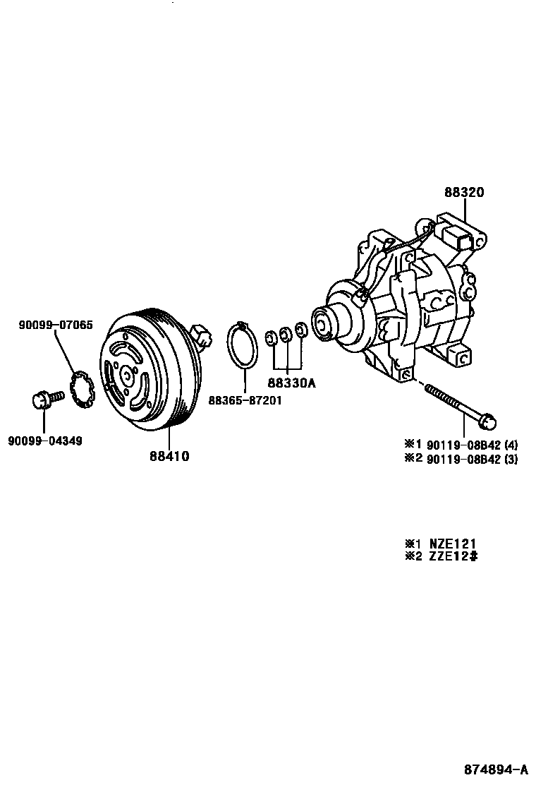 Toyota COROLLA Heating & Air Conditioning - Compressor EPC diagram — 874894A