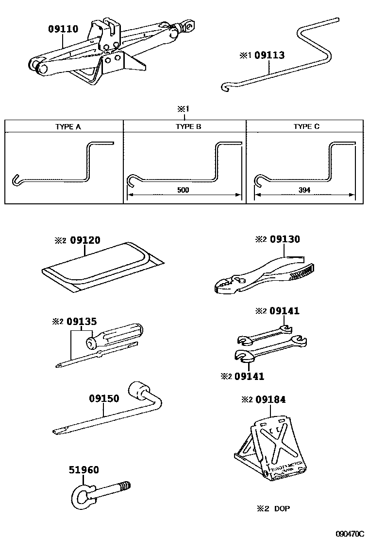 Toyota COROLLA Standard Tools EPC diagram — 090470C