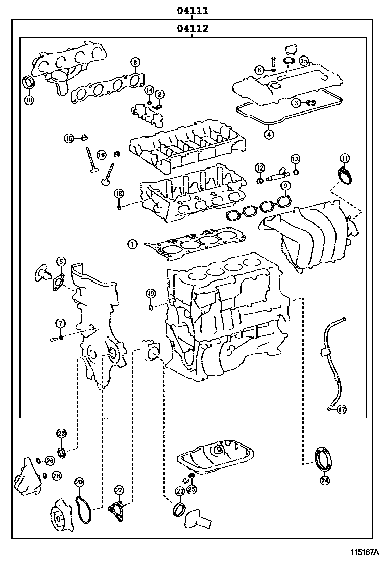 Toyota COROLLA Engine Overhaul Gasket Kit EPC diagram — 115167A