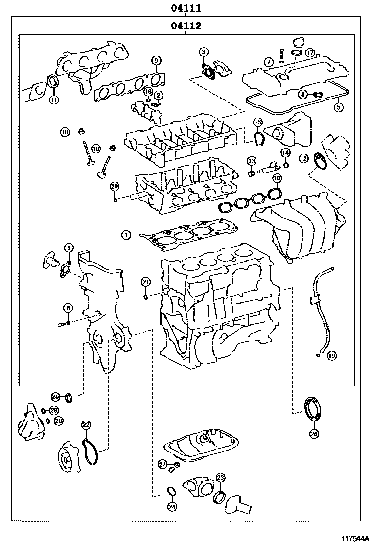 Toyota COROLLA Engine Overhaul Gasket Kit EPC diagram — 117544A