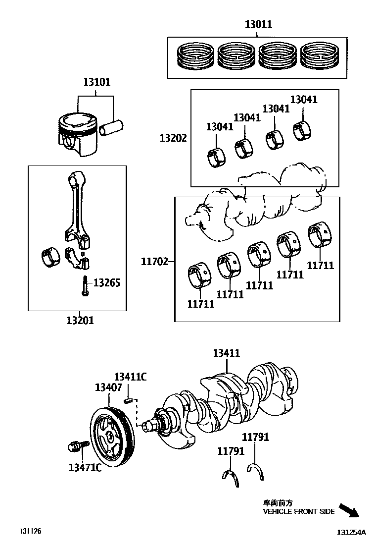 Toyota COROLLA Crankshaft & Piston EPC diagram — 131254A