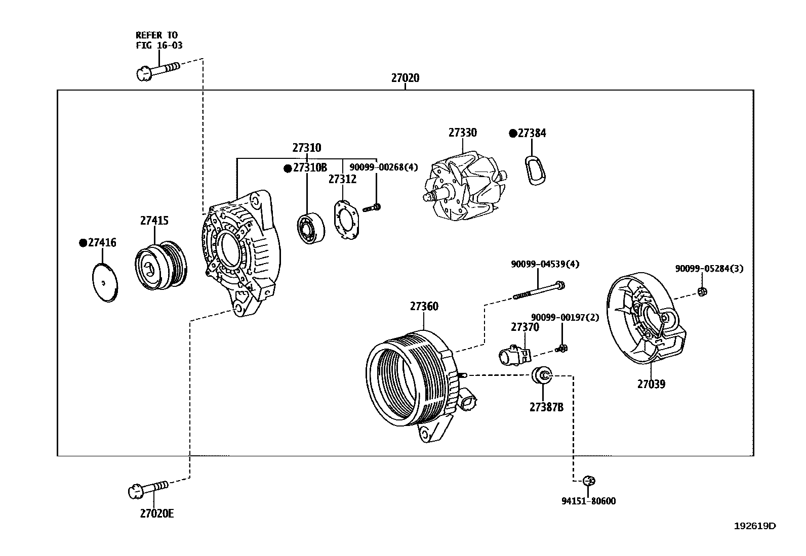 Toyota COROLLA Alternator EPC diagram — 192619D