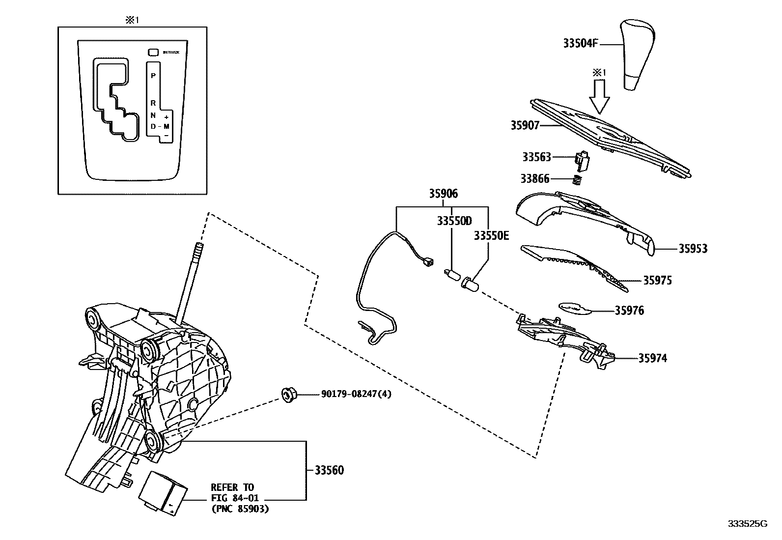 Toyota COROLLA Shift Lever & Retainer EPC diagram — 333525G