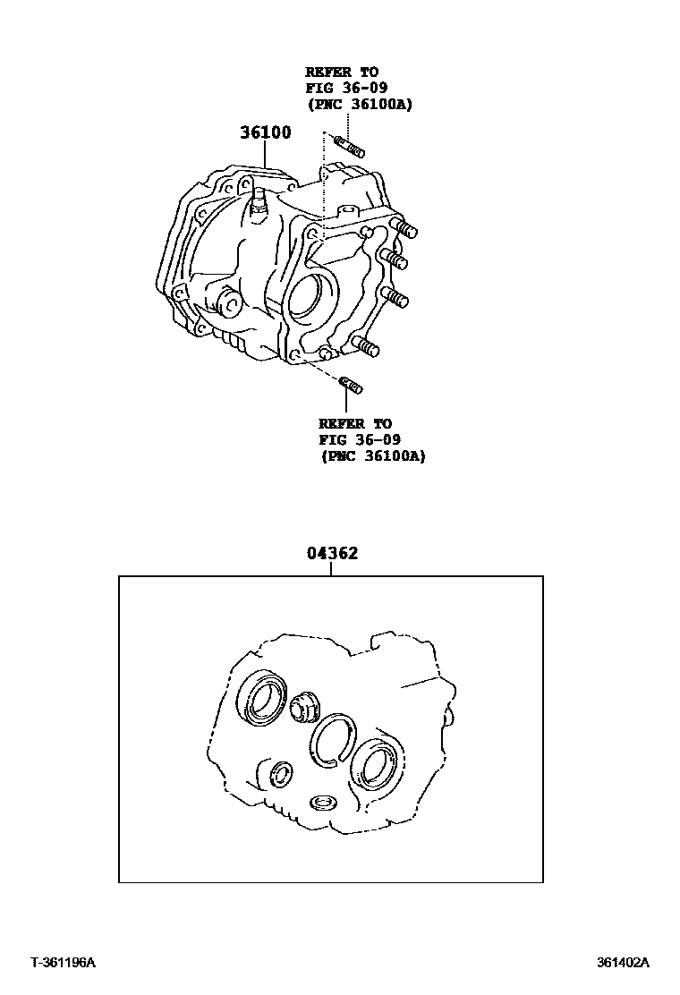 Toyota COROLLA Transfer Assembly & Gasket Kit EPC diagram — 361402A