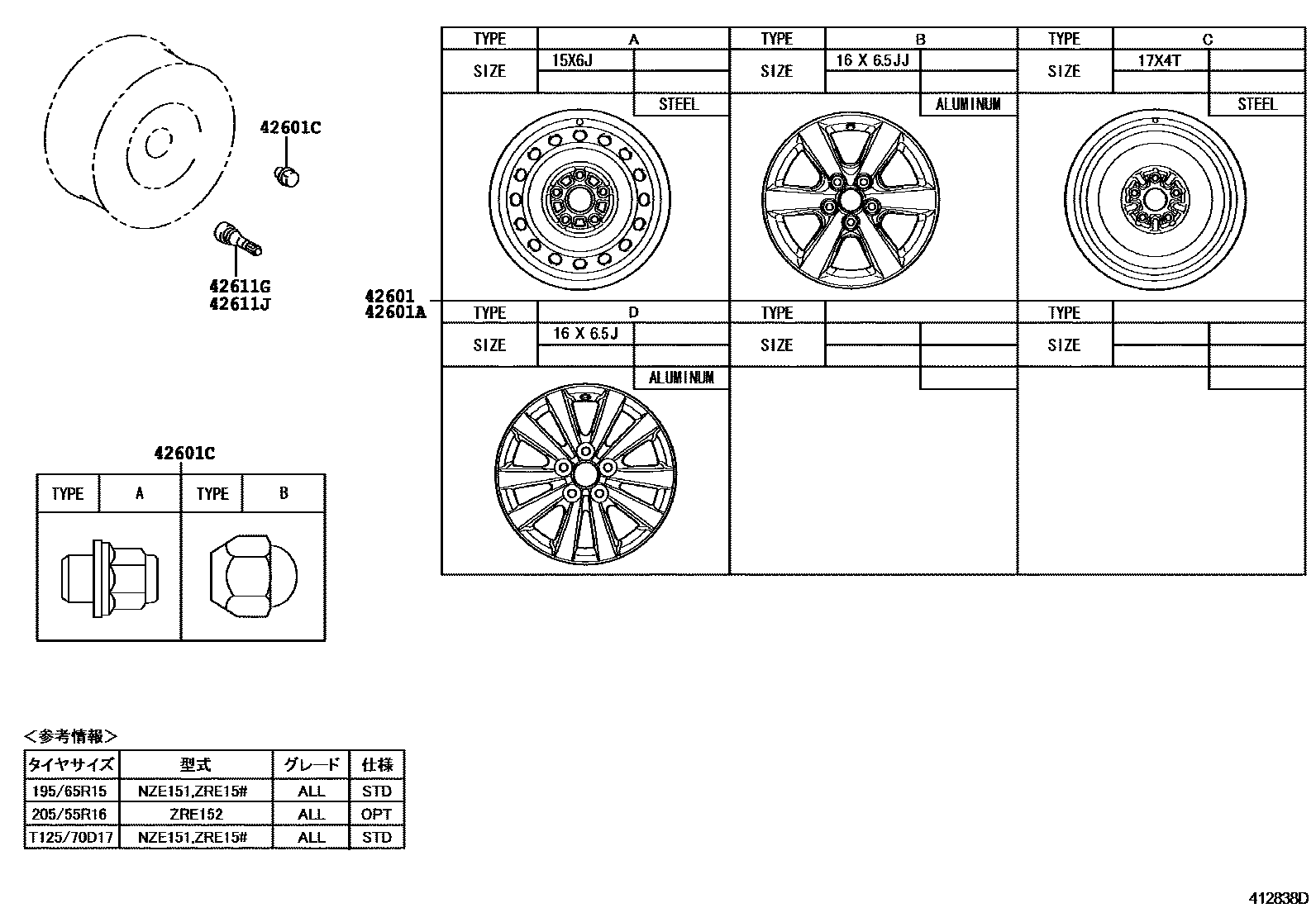 Toyota COROLLA 车轮和车轮盖 EPC diagram — 412838D