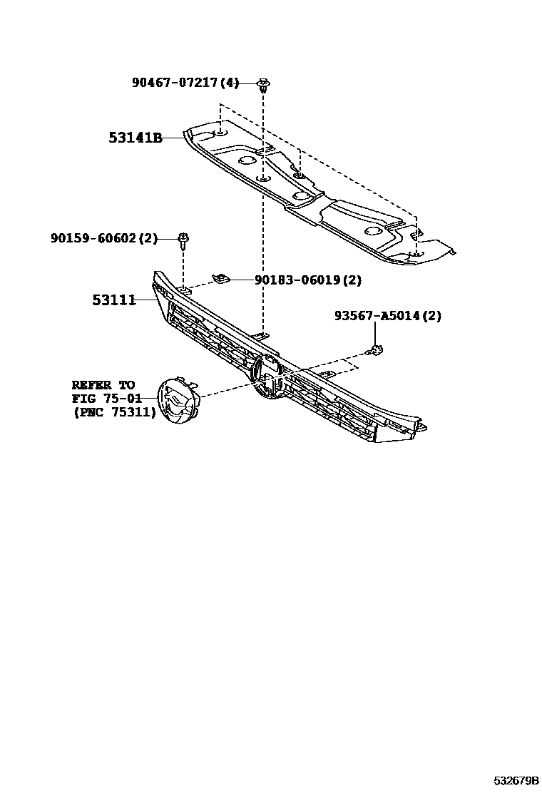 Toyota COROLLA radiator grille EPC diagram — 532679B