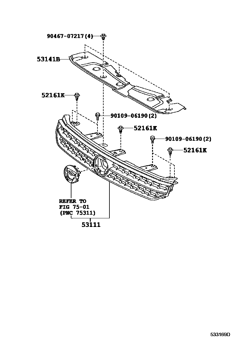 Toyota COROLLA radiator grille EPC diagram — 533169D