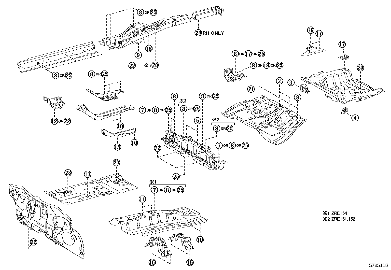 Toyota COROLLA hole plug EPC diagram — 571511A